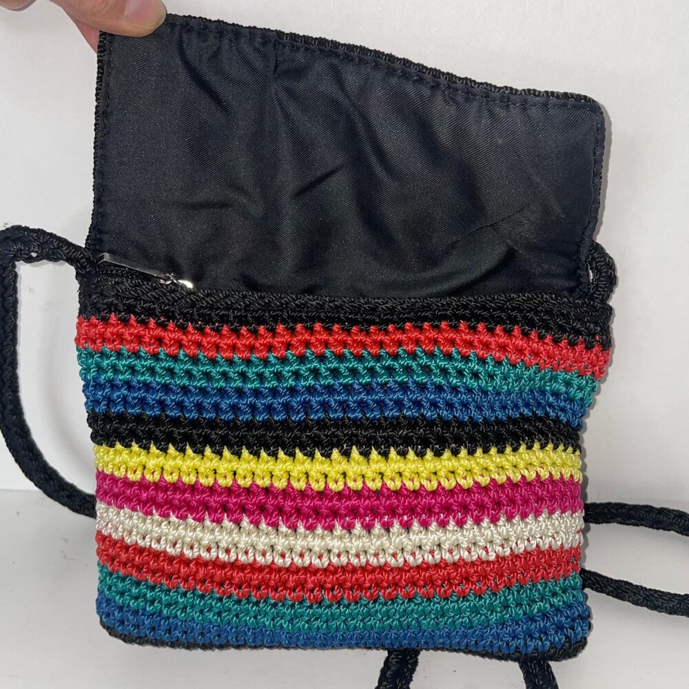 The SAK Multi-Color Rainbow Crochet Crossbody Bag Flap Over with Zipper Closure - Picture 4 of 7